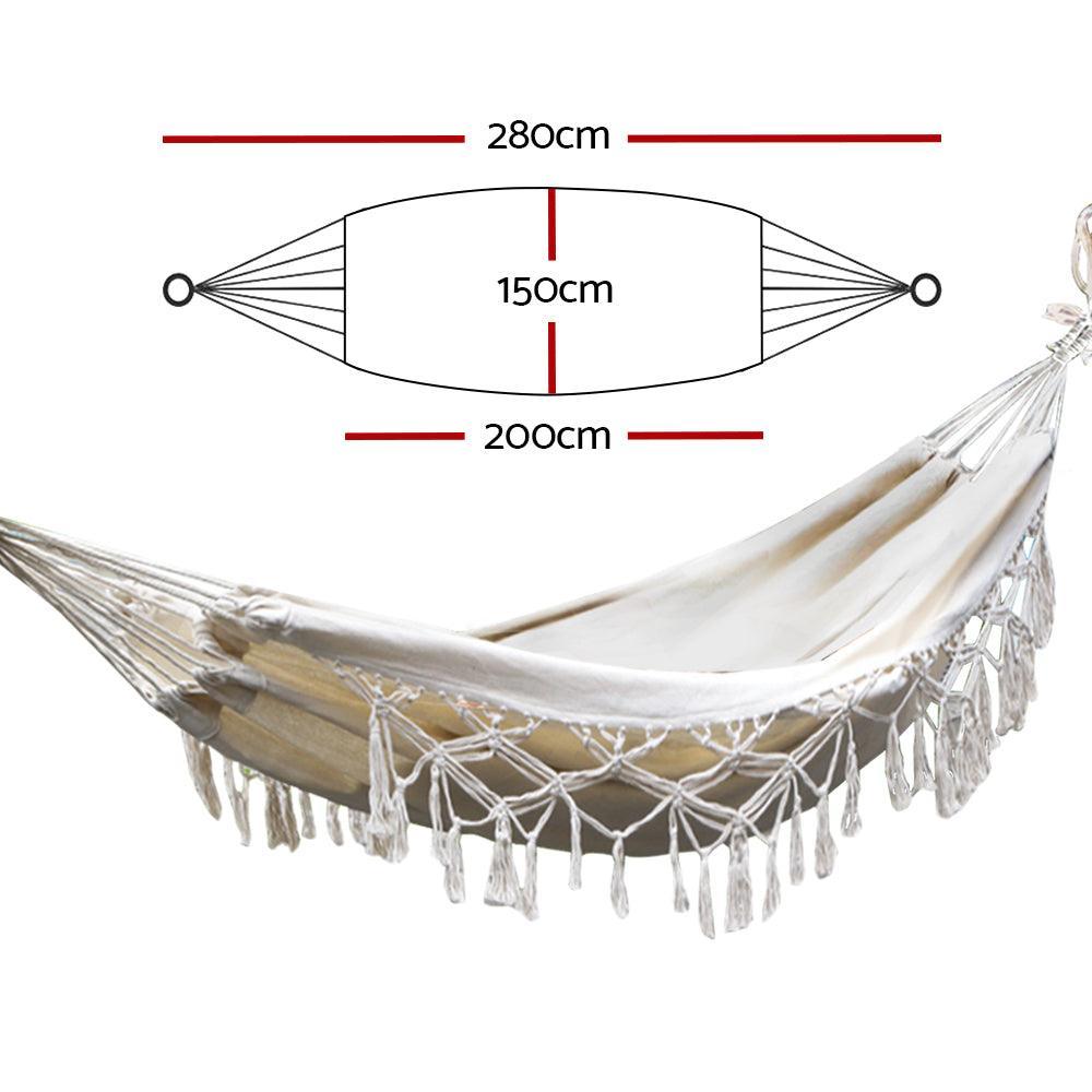 Gardeon Hanging Tassel Hammock Swing Bed Cream - John Cootes