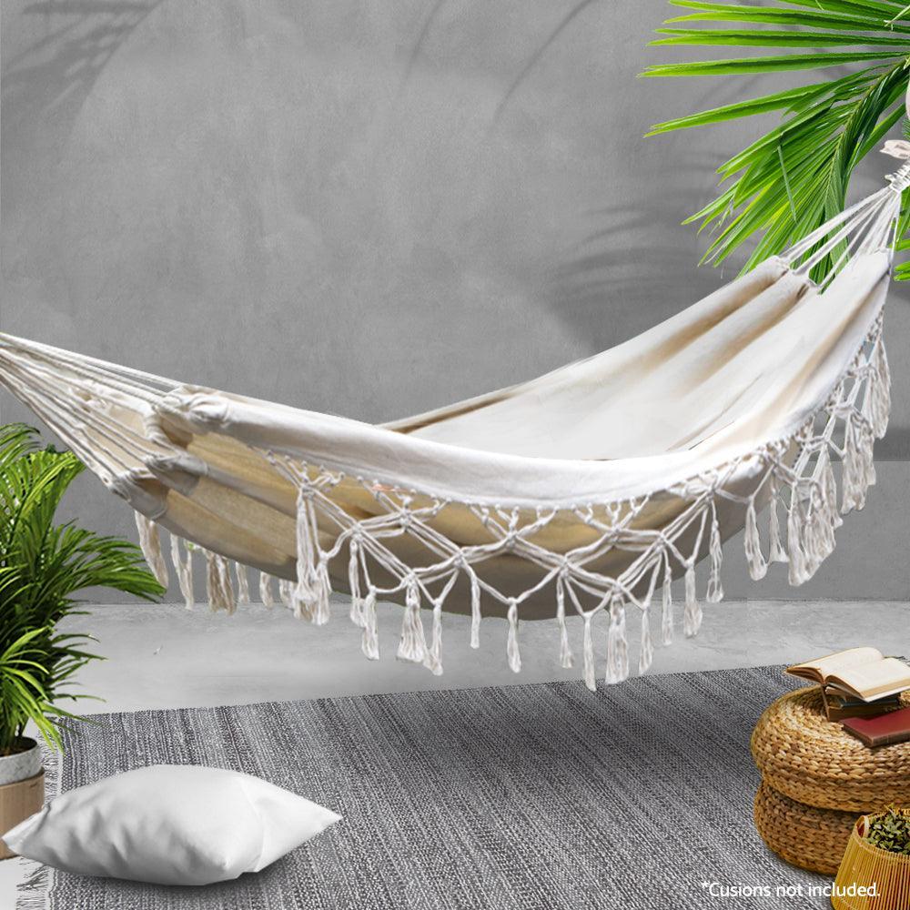 Gardeon Hanging Tassel Hammock Swing Bed Cream - John Cootes