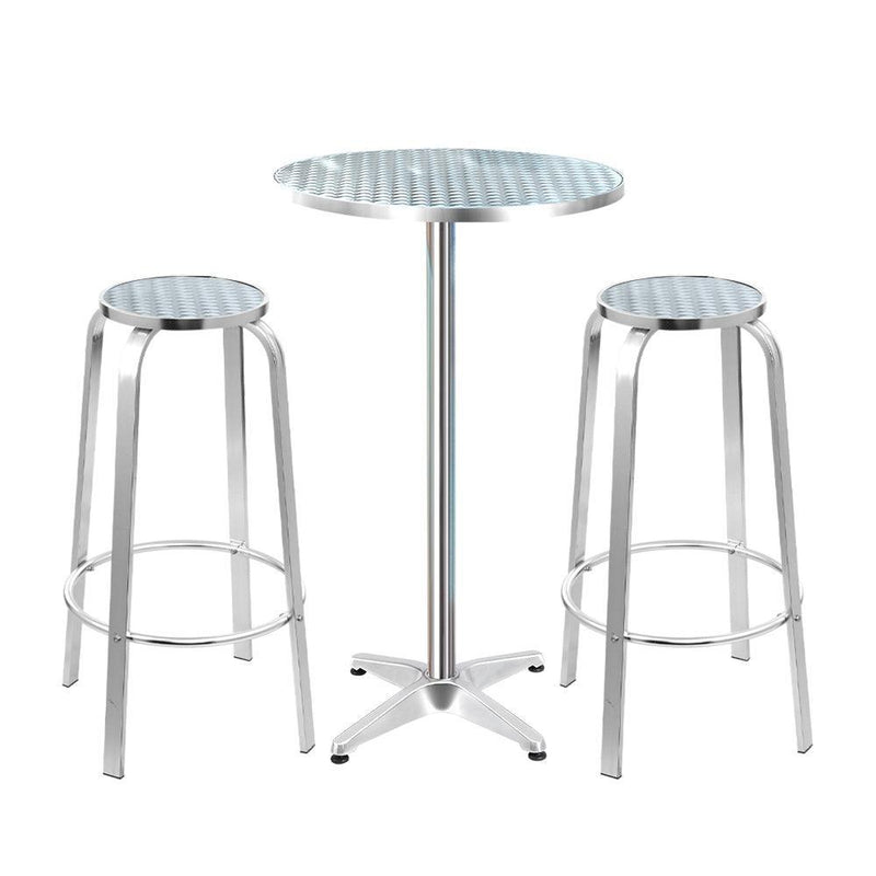 Gardeon Outdoor Bistro Set Bar Table Stools Adjustable Aluminium Cafe 3PC Round - John Cootes