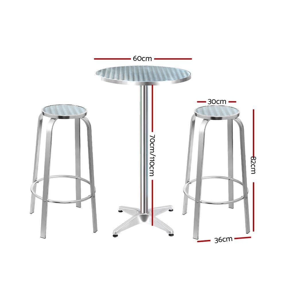 Gardeon Outdoor Bistro Set Bar Table Stools Adjustable Aluminium Cafe 3PC Round - John Cootes