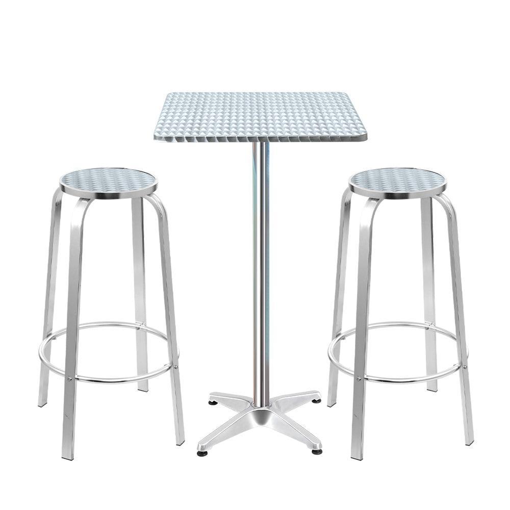 Gardeon Outdoor Bistro Set Bar Table Stools Adjustable Aluminium Cafe 3PC Square - John Cootes