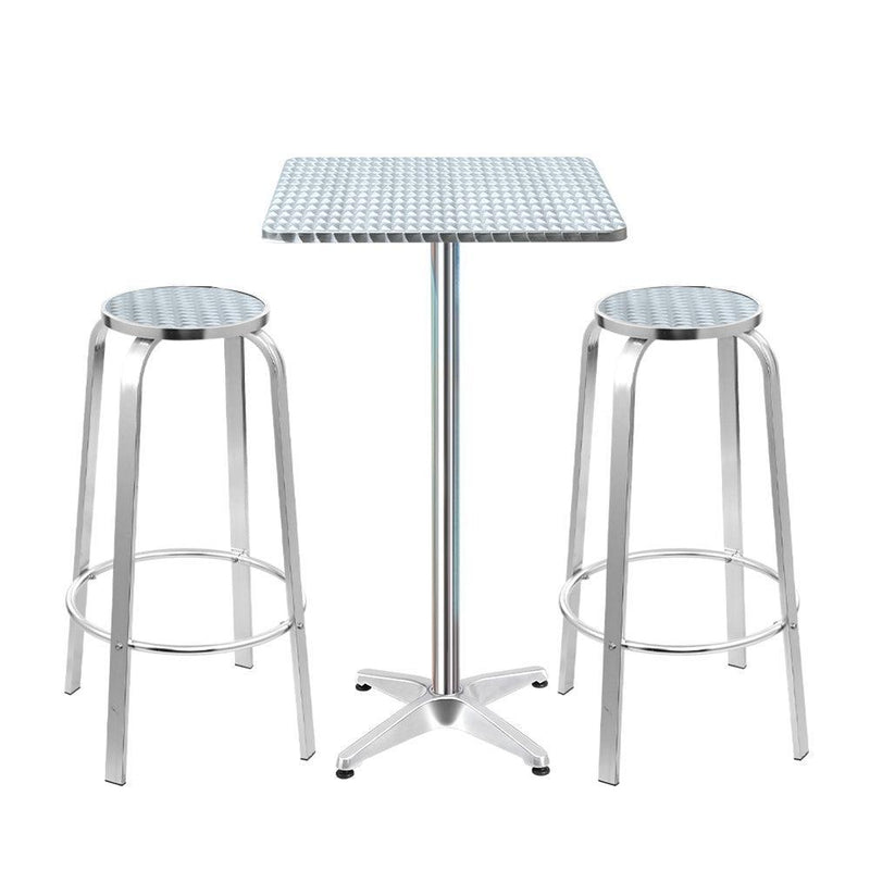 Gardeon Outdoor Bistro Set Bar Table Stools Adjustable Aluminium Cafe 3PC Square - John Cootes