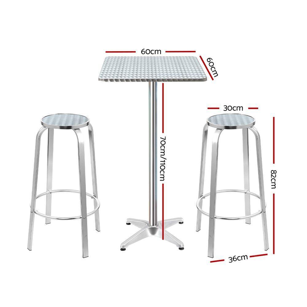 Gardeon Outdoor Bistro Set Bar Table Stools Adjustable Aluminium Cafe 3PC Square - John Cootes