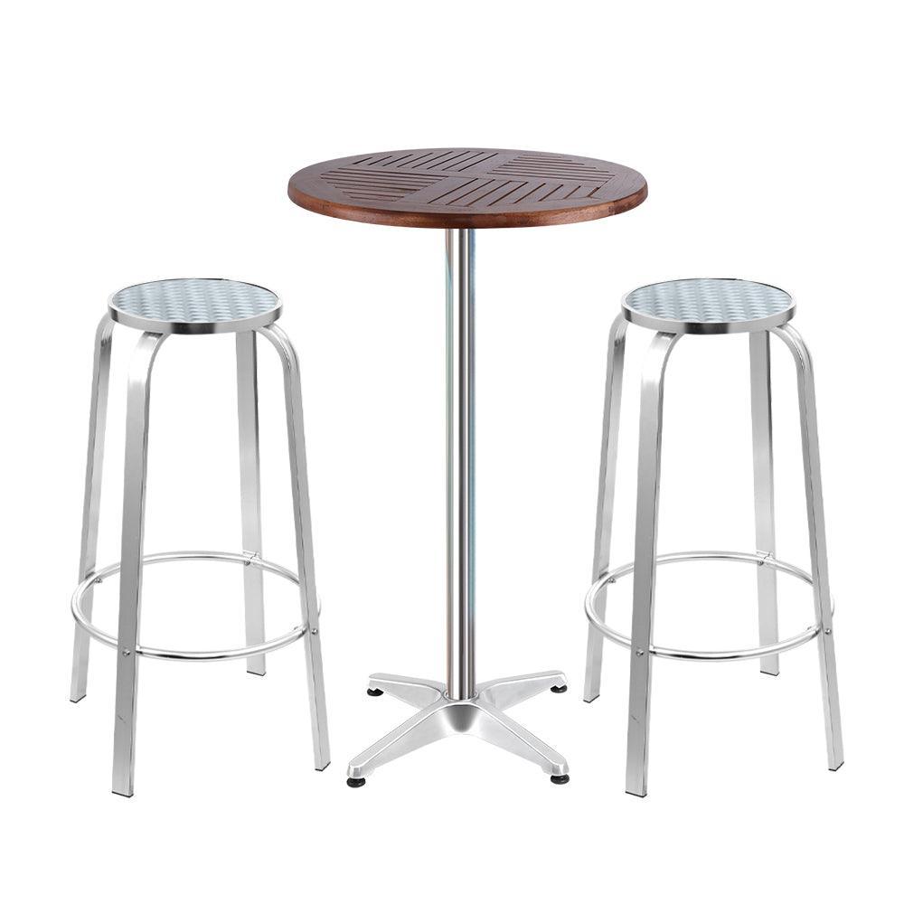 Gardeon Outdoor Bistro Set Bar Table Stools Adjustable Aluminium Cafe 3PC Wood - John Cootes