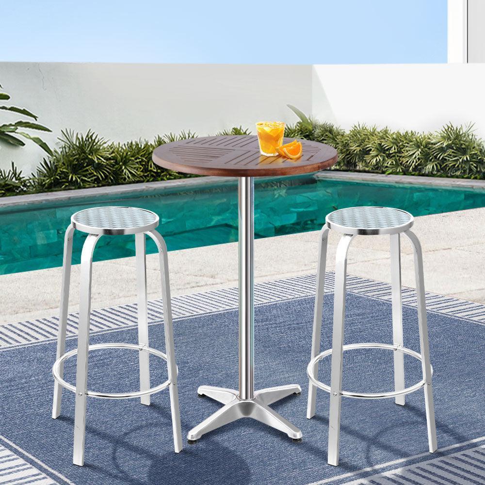 Gardeon Outdoor Bistro Set Bar Table Stools Adjustable Aluminium Cafe 3PC Wood - John Cootes