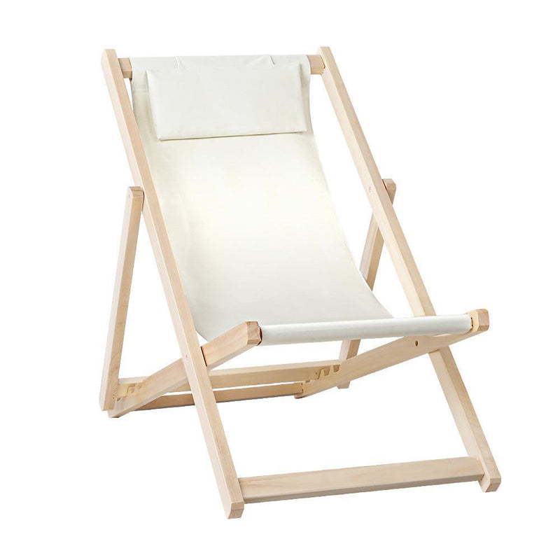 Gardeon Outdoor Chairs Sun Lounge Deck Beach Chair Folding Wooden Patio Furniture Beige - John Cootes