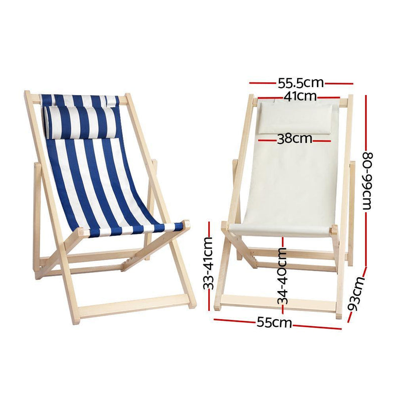 Gardeon Outdoor Chairs Sun Lounge Deck Beach Chair Folding Wooden Patio Furniture Beige - John Cootes