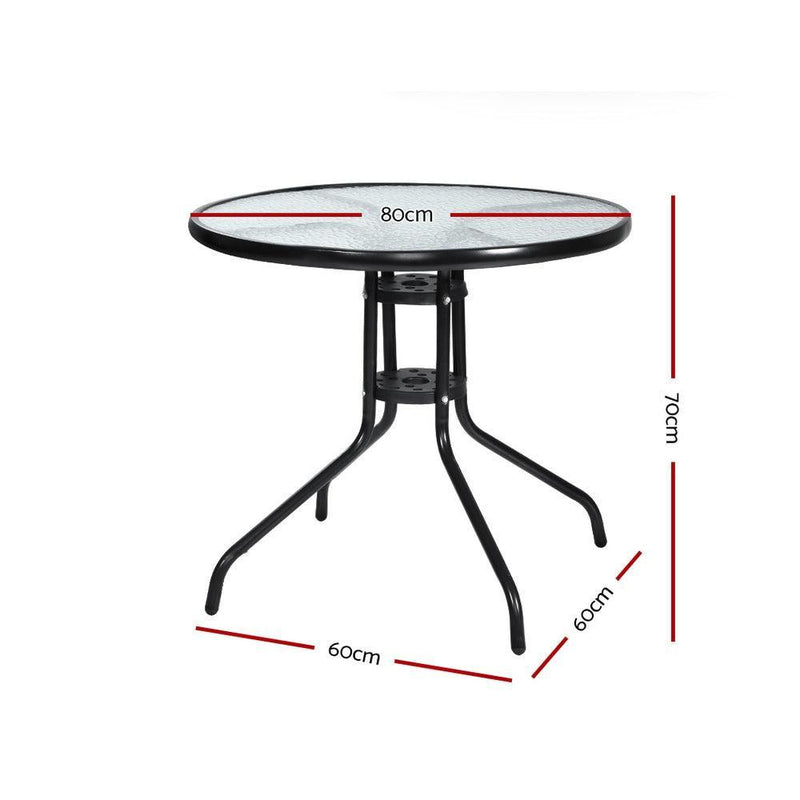 Gardeon Outdoor Dining Table Bar Setting Steel Glass 70CM - John Cootes