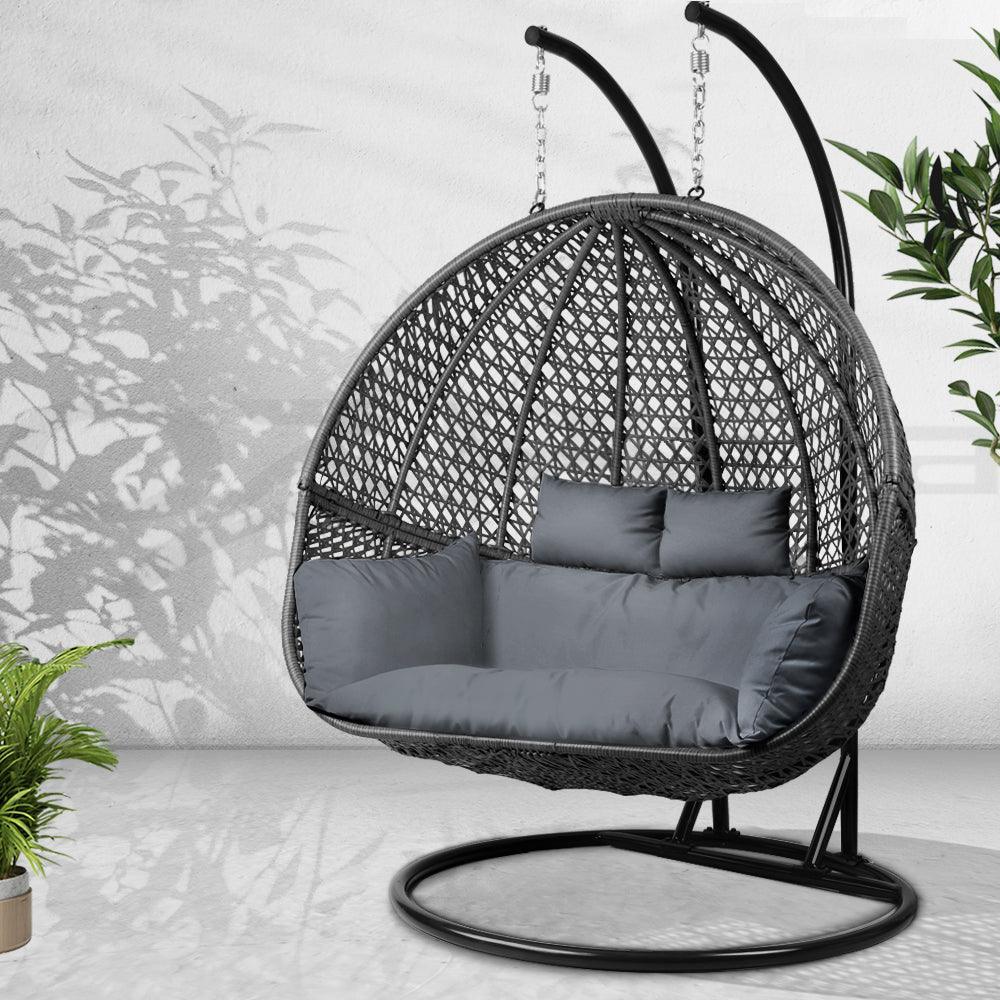 Gardeon Outdoor Double Hanging Swing Chair - Black - John Cootes