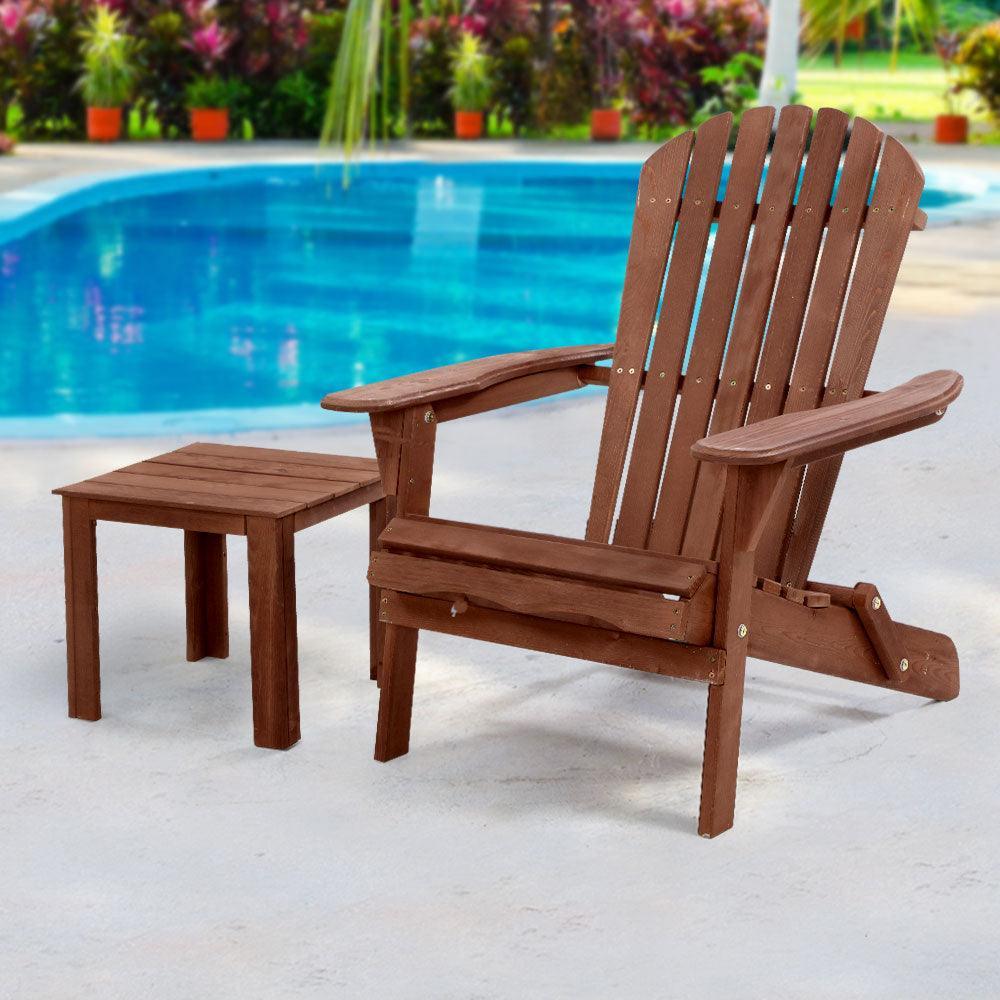 Gardeon Outdoor Folding Beach Camping Chairs Table Set Wooden Adirondack Lounge - John Cootes