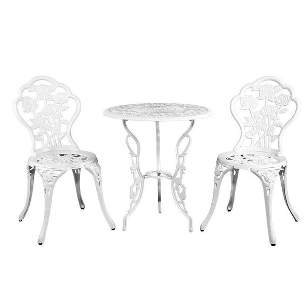Gardeon Outdoor Furniture Chairs Table 3pc Aluminium Bistro White - John Cootes
