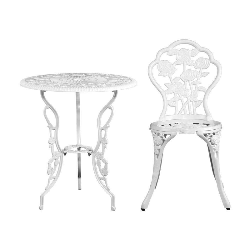 Gardeon Outdoor Furniture Chairs Table 3pc Aluminium Bistro White - John Cootes
