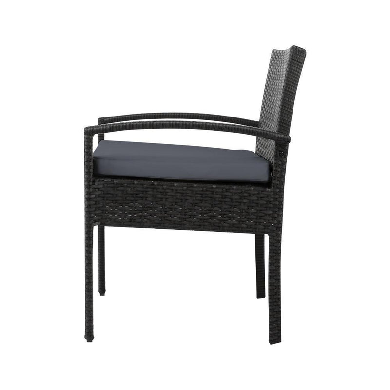 Gardeon Outdoor Furniture Dining Chairs Wicker Garden Patio Cushion Black 3PCS Sofa Set Tea Coffee Cafe Bar Set - John Cootes