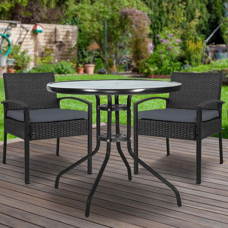 Gardeon Outdoor Furniture Dining Chairs Wicker Garden Patio Cushion Black 3PCS Sofa Set Tea Coffee Cafe Bar Set - John Cootes