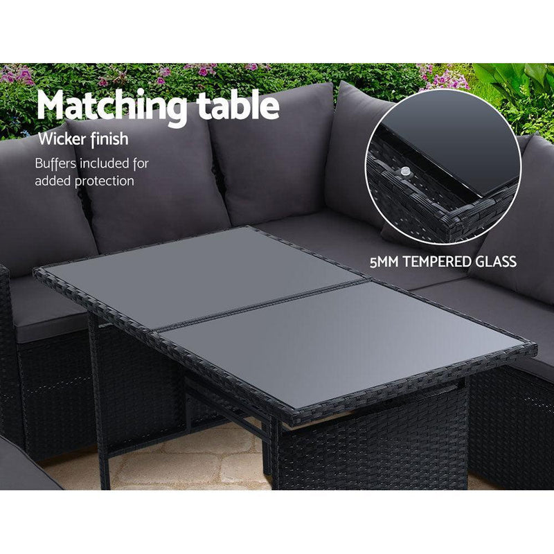 Gardeon Outdoor Furniture Dining Setting Sofa Set Lounge Wicker 8 Seater Black - John Cootes