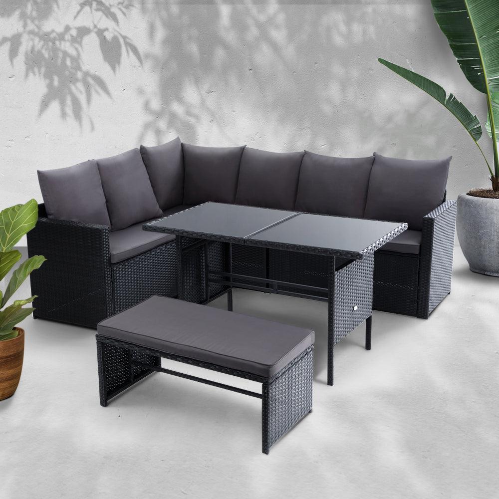 Gardeon Outdoor Furniture Dining Setting Sofa Set Lounge Wicker 8 Seater Black - John Cootes