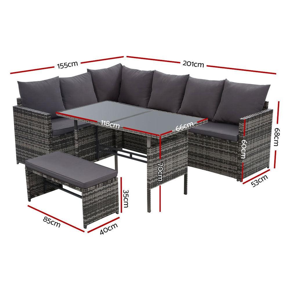 Gardeon Outdoor Furniture Dining Setting Sofa Set Lounge Wicker 8 Seater Mixed Grey - John Cootes