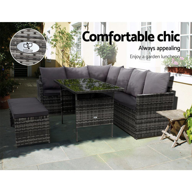 Gardeon Outdoor Furniture Dining Setting Sofa Set Lounge Wicker 8 Seater Mixed Grey - John Cootes