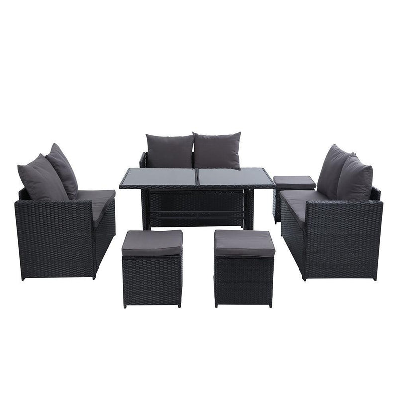 Gardeon Outdoor Furniture Dining Setting Sofa Set Lounge Wicker 9 Seater Black - John Cootes