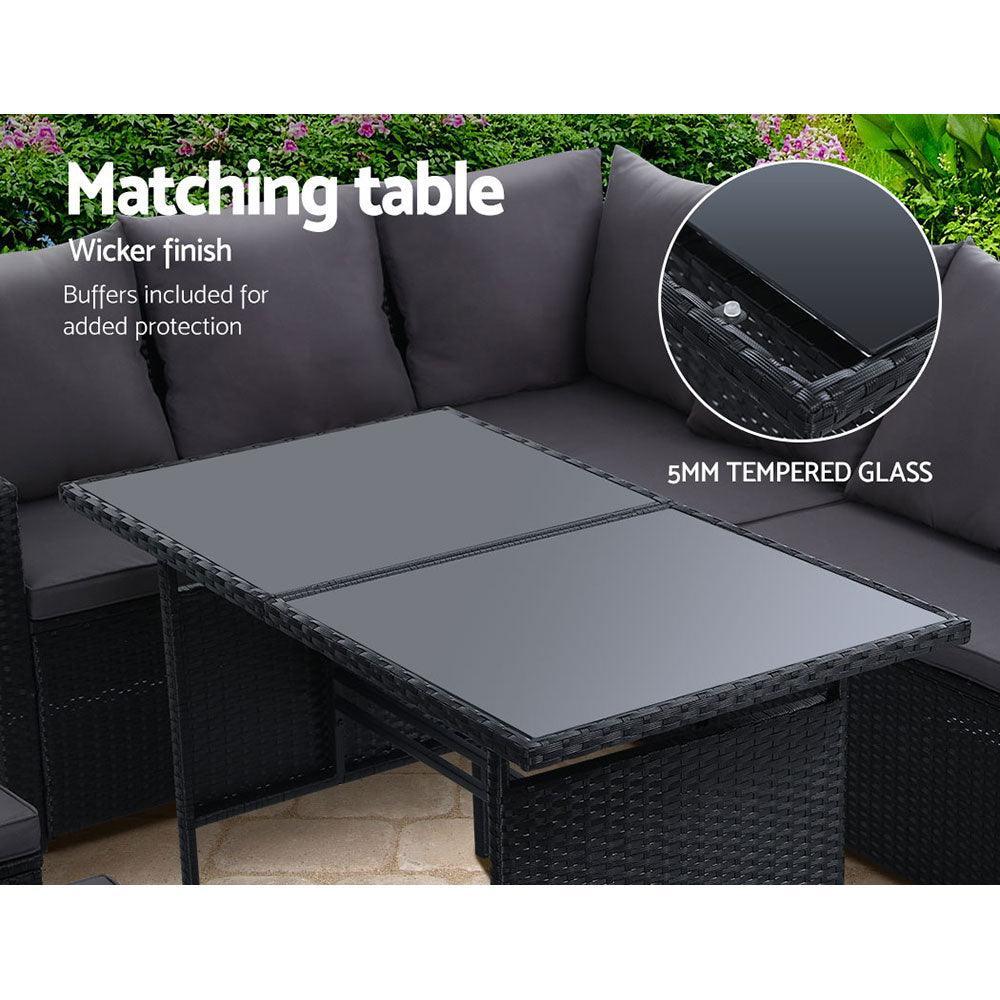 Gardeon Outdoor Furniture Dining Setting Sofa Set Lounge Wicker 9 Seater Black - John Cootes