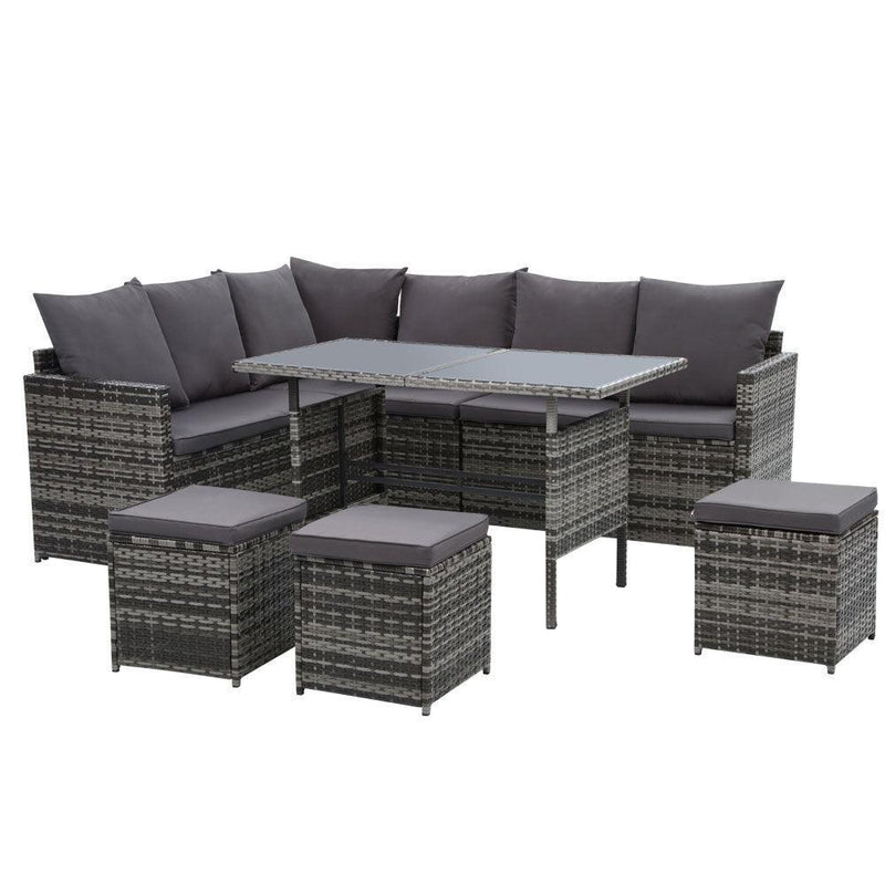 Gardeon Outdoor Furniture Dining Setting Sofa Set Lounge Wicker 9 Seater Mixed Grey - John Cootes