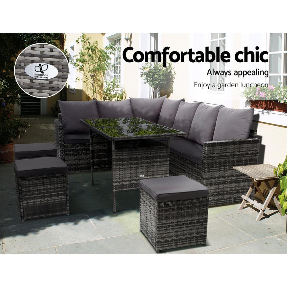 Gardeon Outdoor Furniture Dining Setting Sofa Set Lounge Wicker 9 Seater Mixed Grey - John Cootes