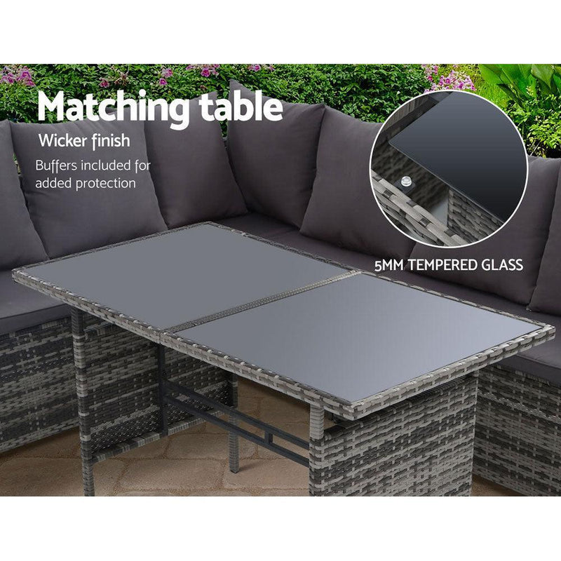 Gardeon Outdoor Furniture Dining Setting Sofa Set Lounge Wicker 9 Seater Mixed Grey - John Cootes
