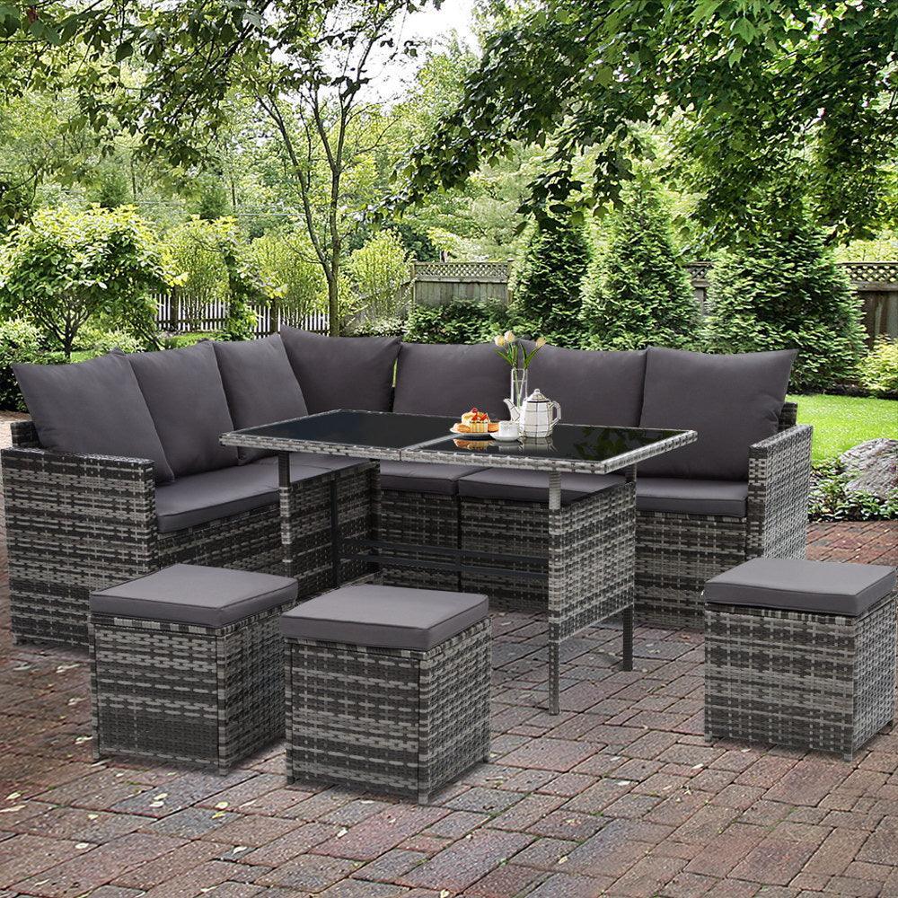 Gardeon Outdoor Furniture Dining Setting Sofa Set Lounge Wicker 9 Seater Mixed Grey - John Cootes