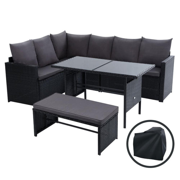 Gardeon Outdoor Furniture Dining Setting Sofa Set Wicker 8 Seater Storage Cover Black - John Cootes