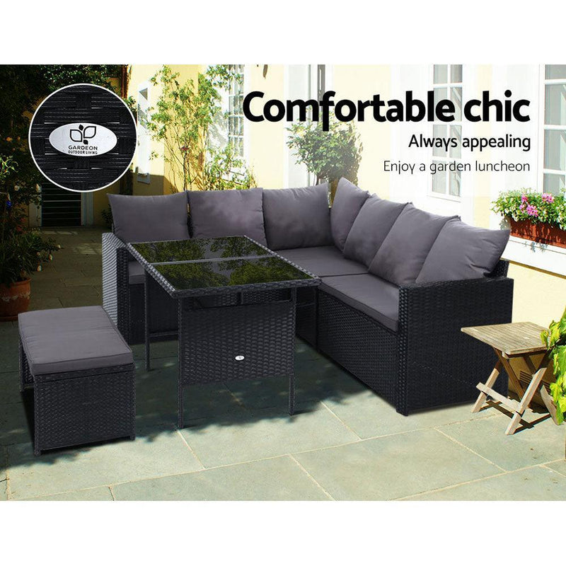 Gardeon Outdoor Furniture Dining Setting Sofa Set Wicker 8 Seater Storage Cover Black - John Cootes
