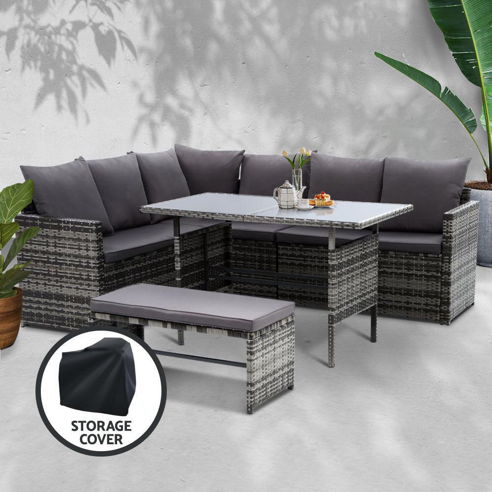 Gardeon Outdoor Furniture Dining Setting Sofa Set Wicker 8 Seater Storage Cover Mixed Grey - John Cootes