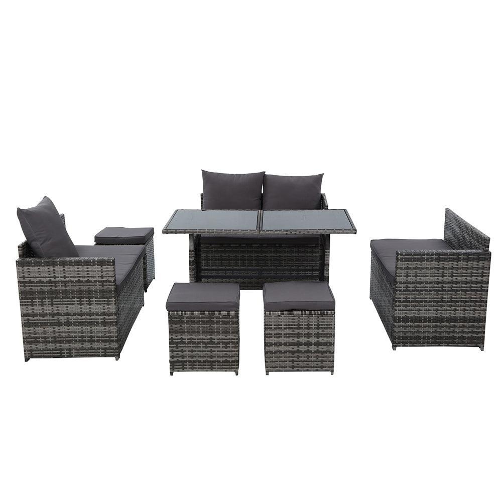 Gardeon Outdoor Furniture Dining Setting Sofa Set Wicker 9 Seater Storage Cover Mixed Grey - John Cootes