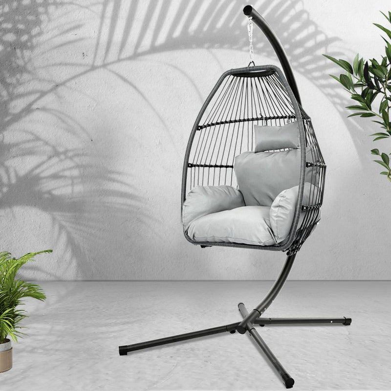 Gardeon Outdoor Furniture Egg Hammock Hanging Swing Chair Stand Pod Wicker Grey - John Cootes