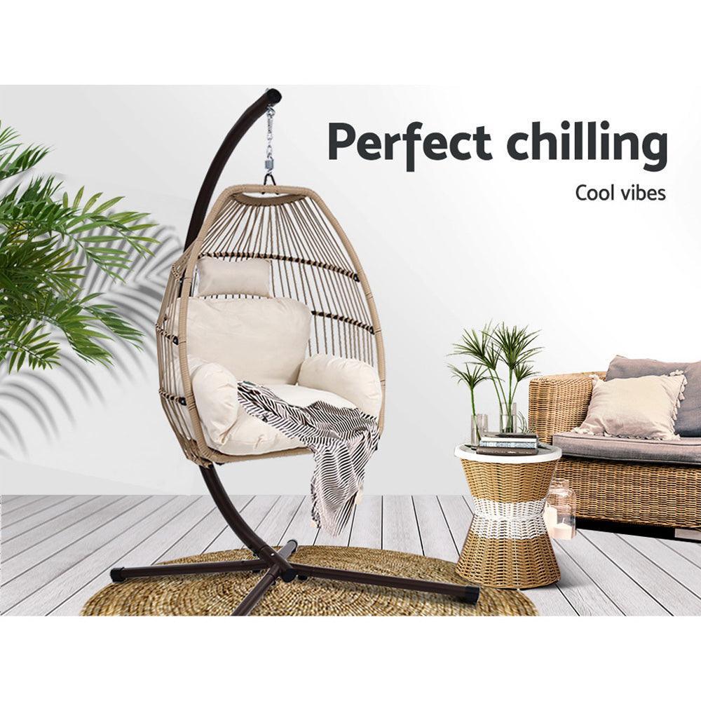 Gardeon Outdoor Furniture Egg Hanging Swing Chair Stand Wicker Rattan Hammock - John Cootes