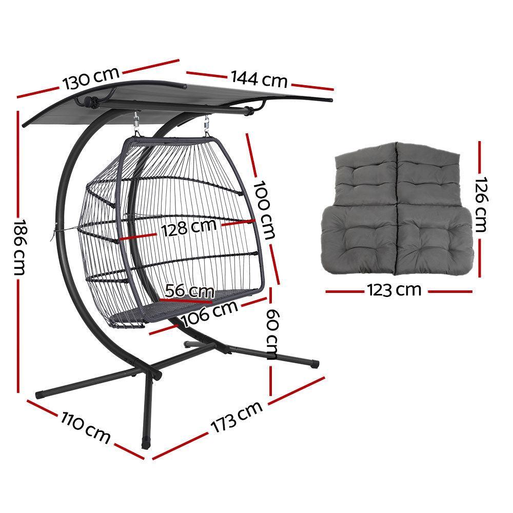 Gardeon Outdoor Furniture Lounge Hanging Swing Chair Egg Hammock Stand Rattan Wicker Grey - John Cootes