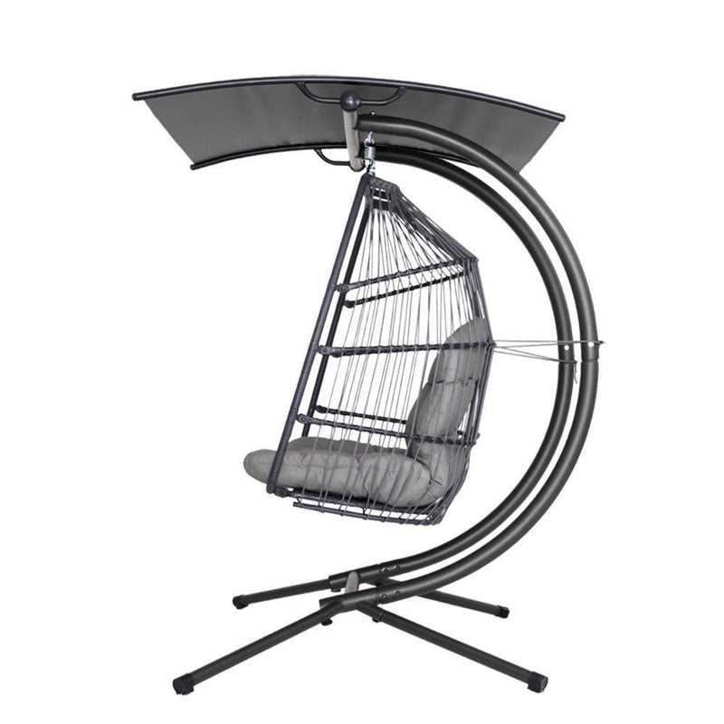 Gardeon Outdoor Furniture Lounge Hanging Swing Chair Egg Hammock Stand Rattan Wicker Grey - John Cootes