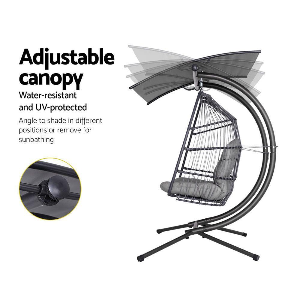 Gardeon Outdoor Furniture Lounge Hanging Swing Chair Egg Hammock Stand Rattan Wicker Grey - John Cootes