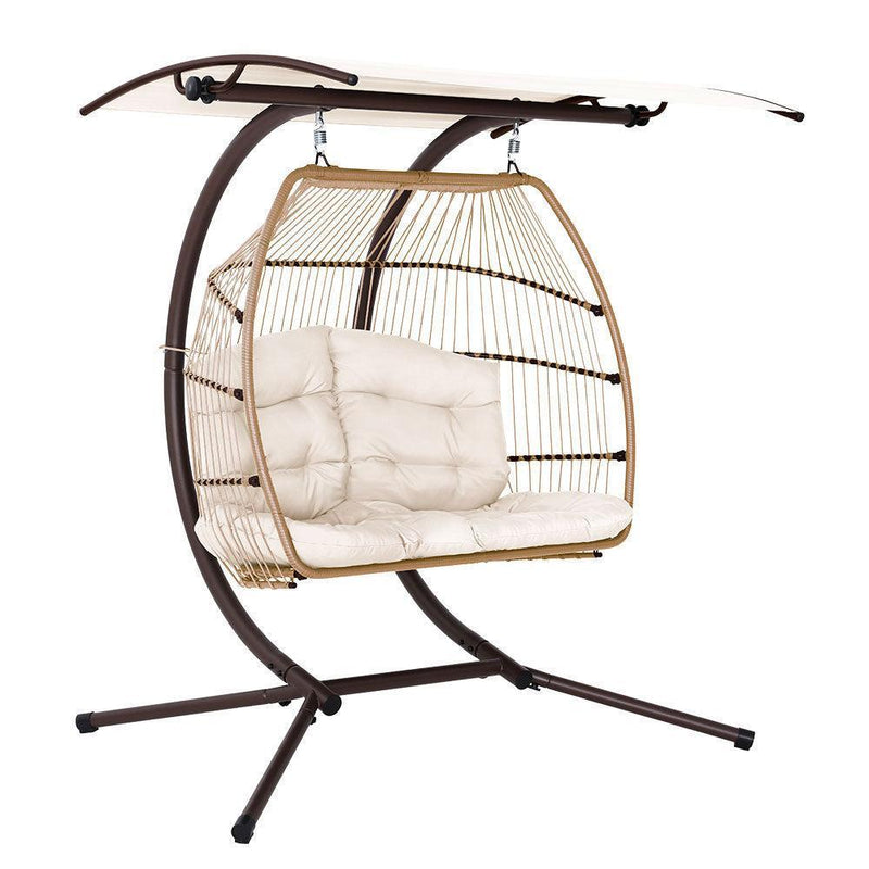 Gardeon Outdoor Furniture Lounge Hanging Swing Chair Egg Hammock Stand Rattan Wicker Latte - John Cootes