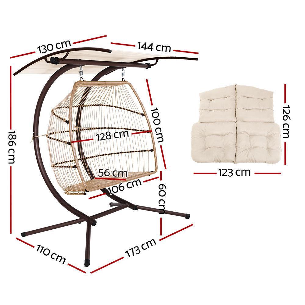 Gardeon Outdoor Furniture Lounge Hanging Swing Chair Egg Hammock Stand Rattan Wicker Latte - John Cootes