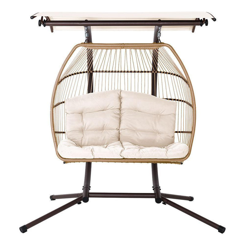 Gardeon Outdoor Furniture Lounge Hanging Swing Chair Egg Hammock Stand Rattan Wicker Latte - John Cootes