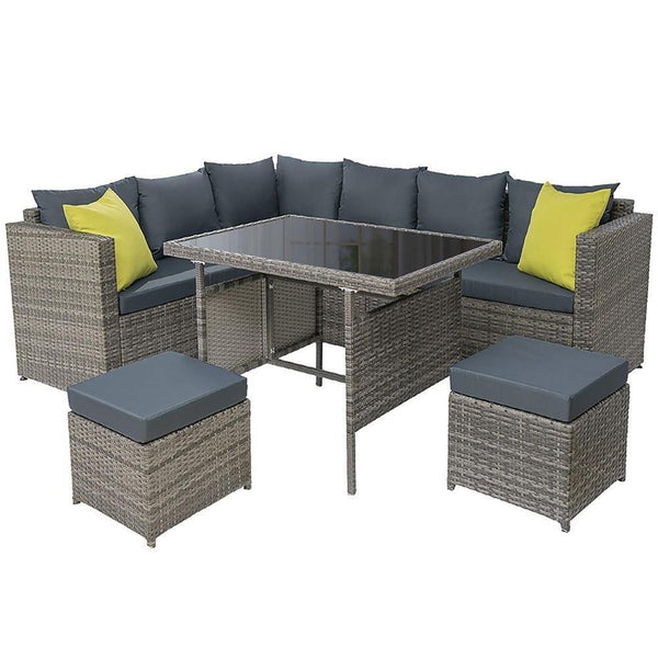 Gardeon Outdoor Furniture Patio Set Dining Sofa Table Chair Lounge Garden Wicker Grey - John Cootes