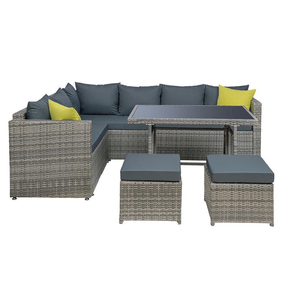 Gardeon Outdoor Furniture Patio Set Dining Sofa Table Chair Lounge Garden Wicker Grey - John Cootes