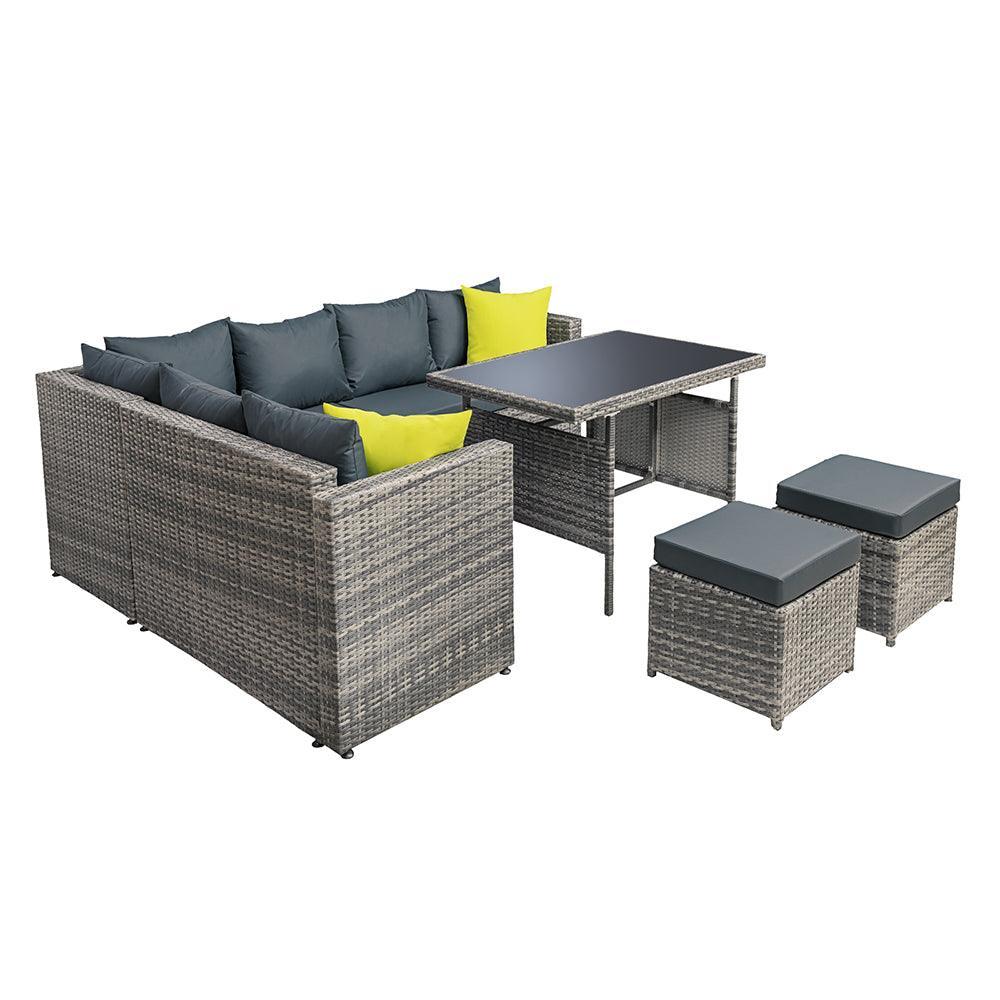 Gardeon Outdoor Furniture Patio Set Dining Sofa Table Chair Lounge Garden Wicker Grey - John Cootes