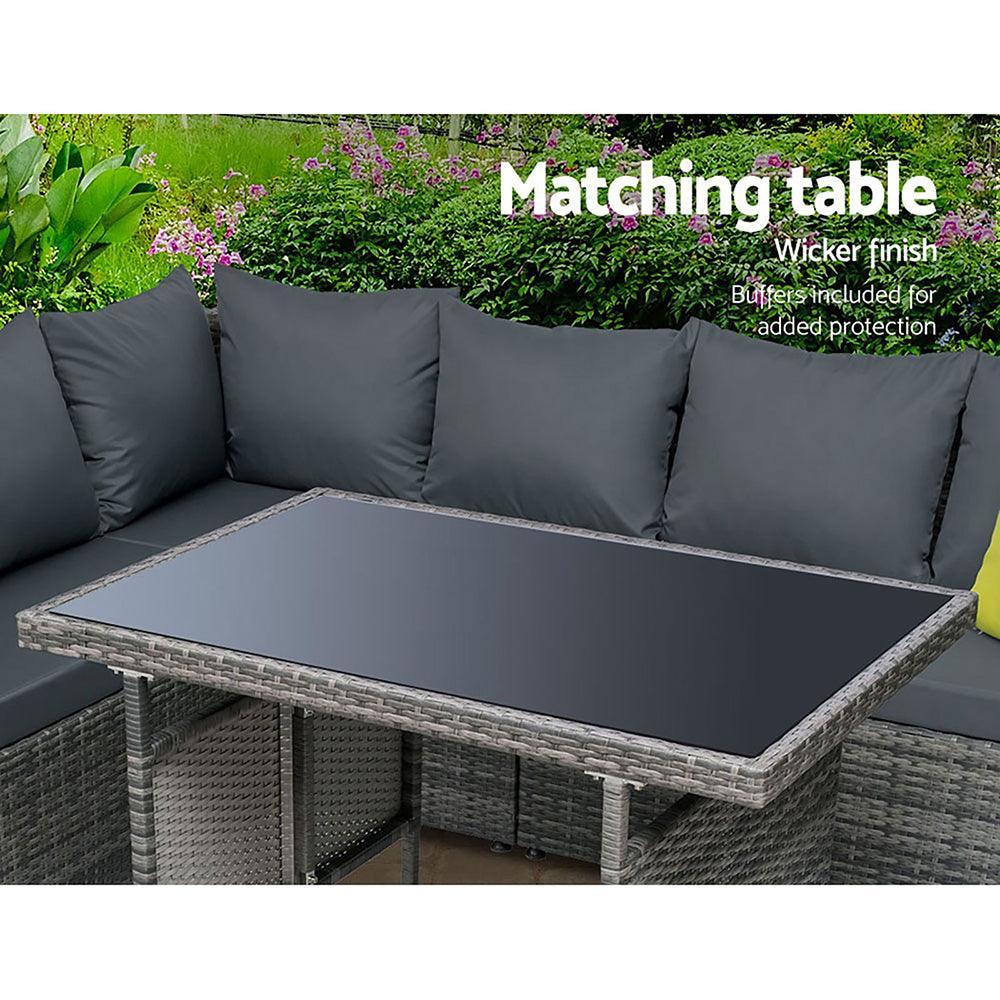 Gardeon Outdoor Furniture Patio Set Dining Sofa Table Chair Lounge Garden Wicker Grey - John Cootes