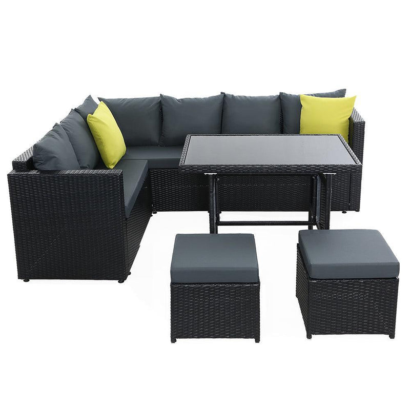 Gardeon Outdoor Furniture Patio Set Dining Sofa Table Chair Lounge Wicker Garden Black - John Cootes