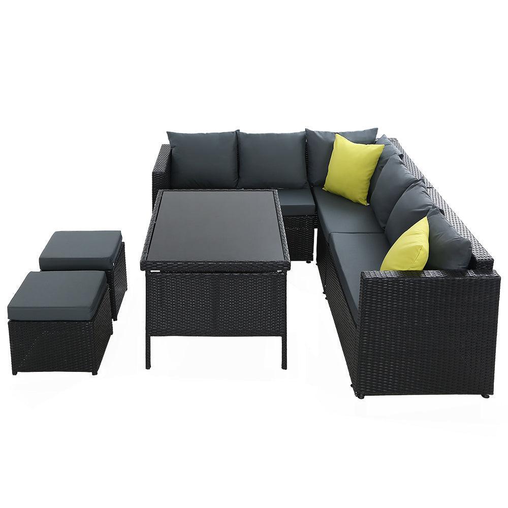 Gardeon Outdoor Furniture Patio Set Dining Sofa Table Chair Lounge Wicker Garden Black - John Cootes