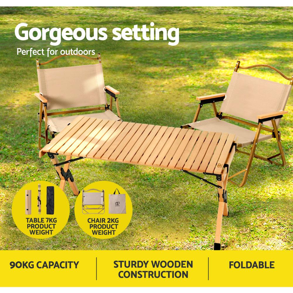 Gardeon Outdoor Furniture Picnic Table and Chairs Camping Wooden Egg Roll Portable Desk - John Cootes