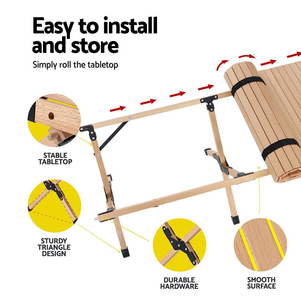 Gardeon Outdoor Furniture Picnic Table and Chairs Camping Wooden Egg Roll Portable Desk - John Cootes