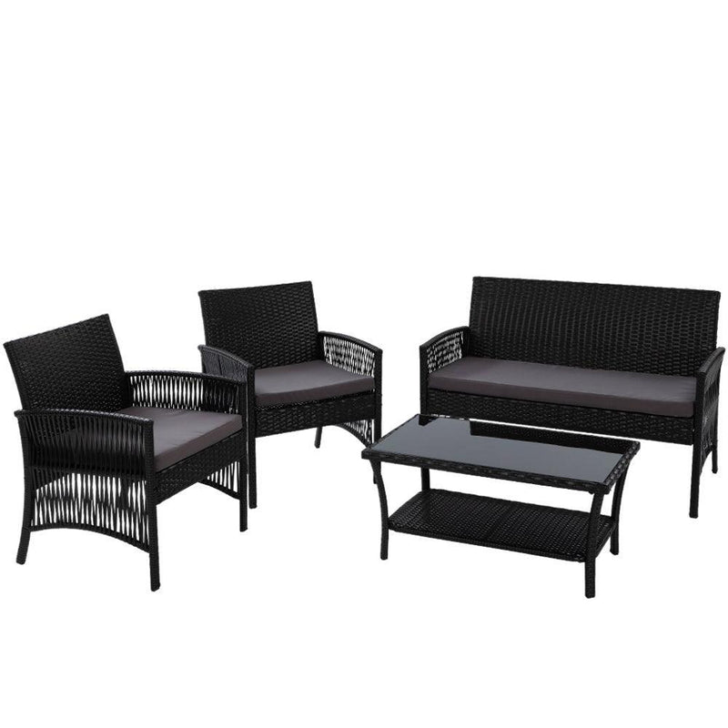 Gardeon Outdoor Furniture Rattan Set Wicker Cushion 4pc Black - John Cootes