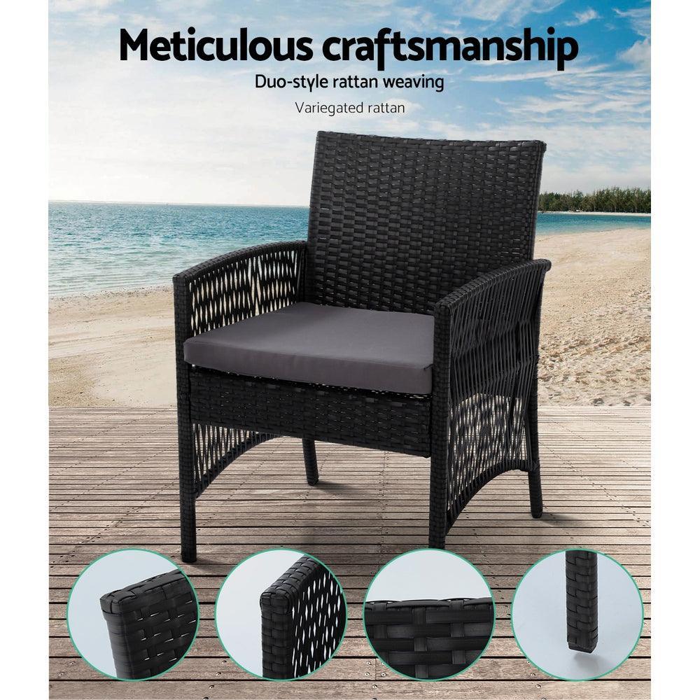 Gardeon Outdoor Furniture Rattan Set Wicker Cushion 4pc Black - John Cootes